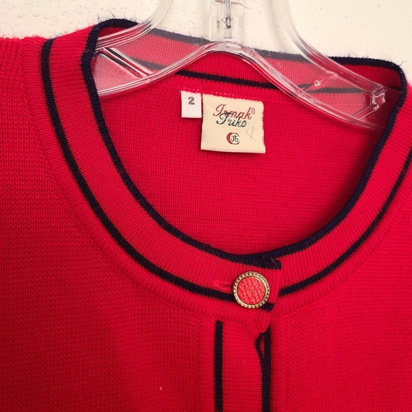 Vintage Triko XL Preppy Red Cardigan Embroidered Crest Old Money New England - Picture 6 of 12